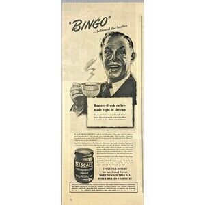 Nestle Nescafe "Uncle Sam Bought for Armed Forces" Vintage Print Ad 1946